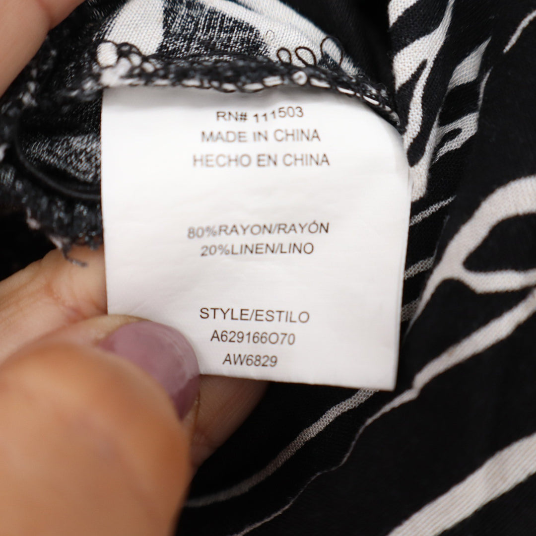 As U Wish Womens Floral Jumpsuit Black White Rayon Linen Wide Leg Size M
