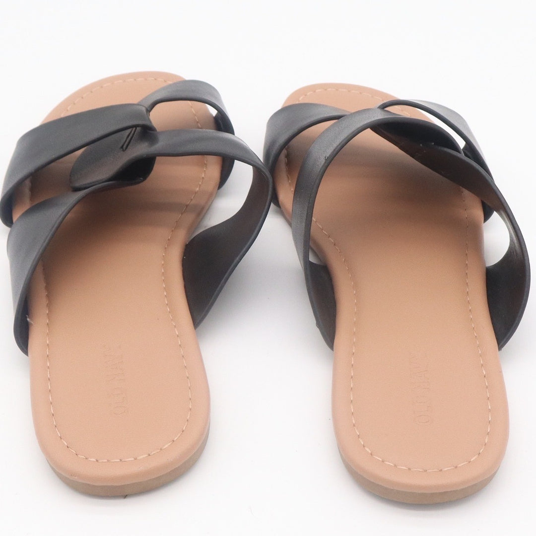 Old Navy Womens Flat Linked SA Slide Sandals Black Jack Faux Leather Size 8