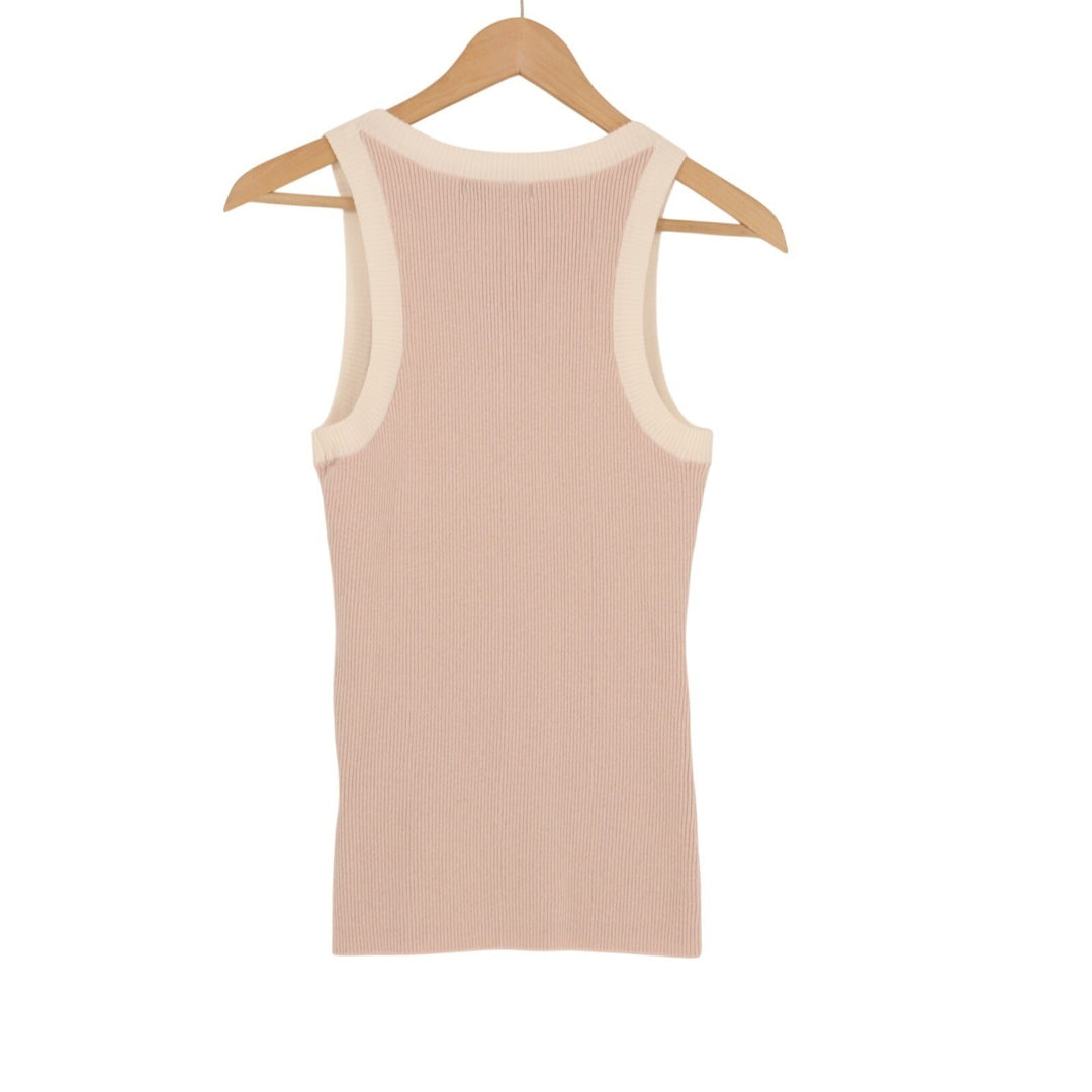 Zesica Knit Tank Top Women Large Pink Cream Contrast Trim Ottoman Ribbed Viscose