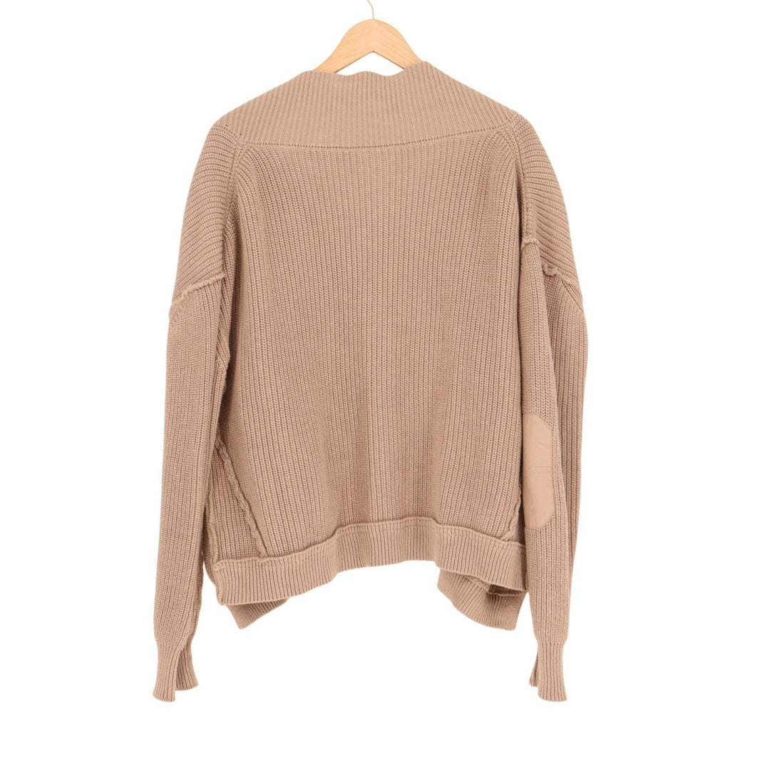 Womens Cardigan Sweater Medium Tan Chunky Knit Open Front Drop Shoulder Winter