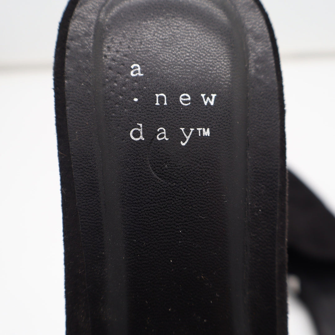 A New Day Womens Black Faux Suede Almond Toe Mules Flats Size 10 Slip On Shoes