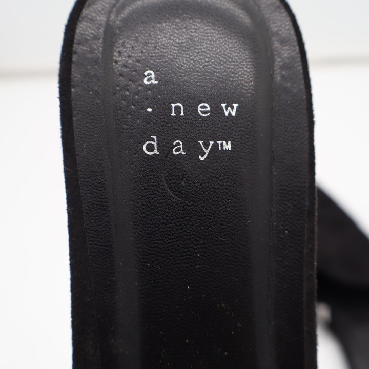 A New Day Womens Black Faux Suede Almond Toe Mules Flats Size 10 Slip On Shoes
