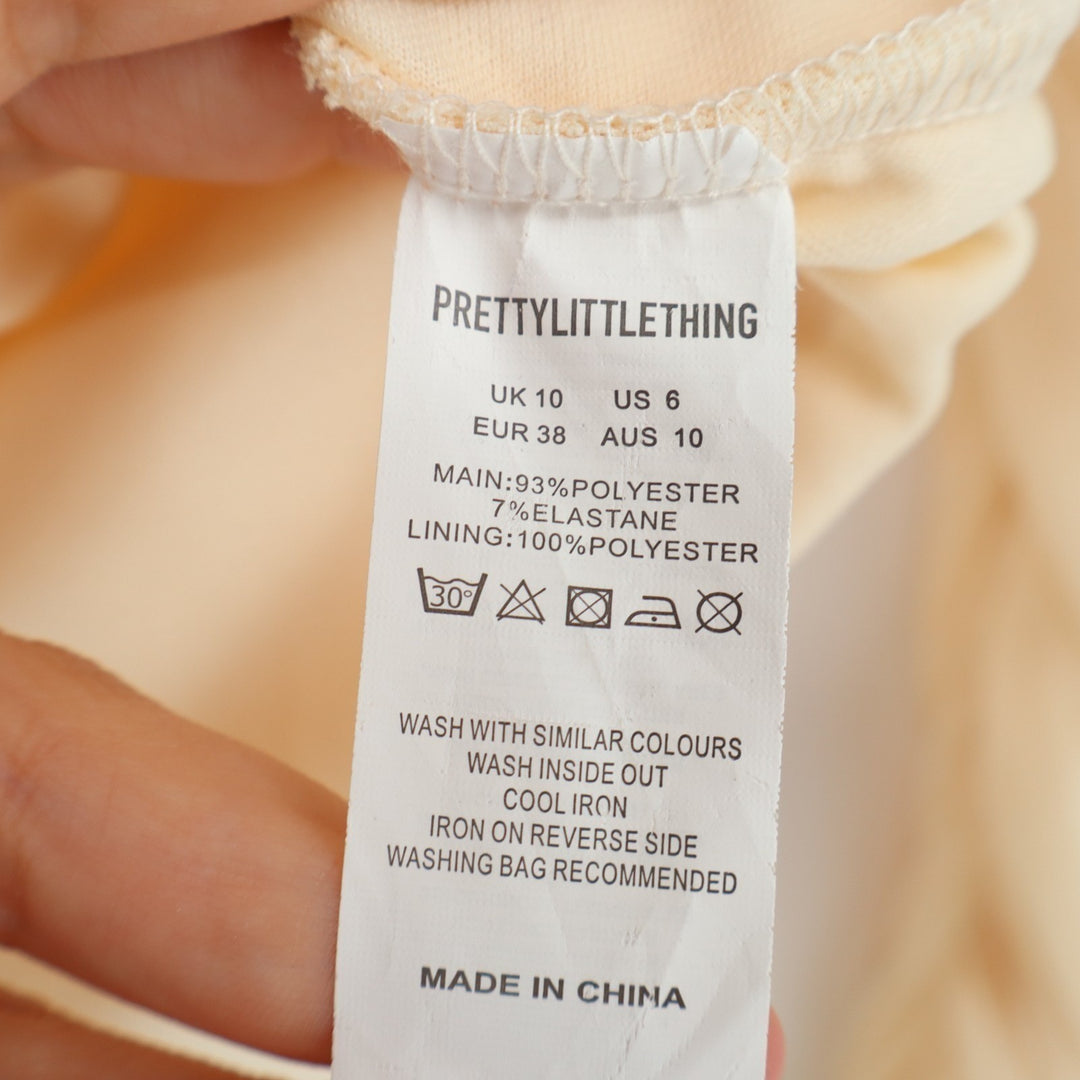 PrettyLittleThing Blouse Womens 6 Cream Stretch Ruched Detail Hook & Eye Front