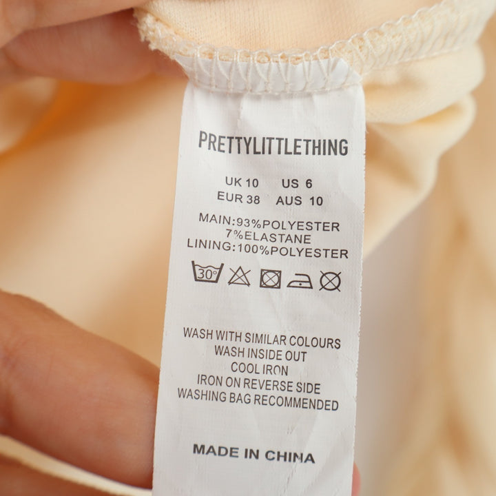 PrettyLittleThing Blouse Womens 6 Cream Stretch Ruched Detail Hook & Eye Front