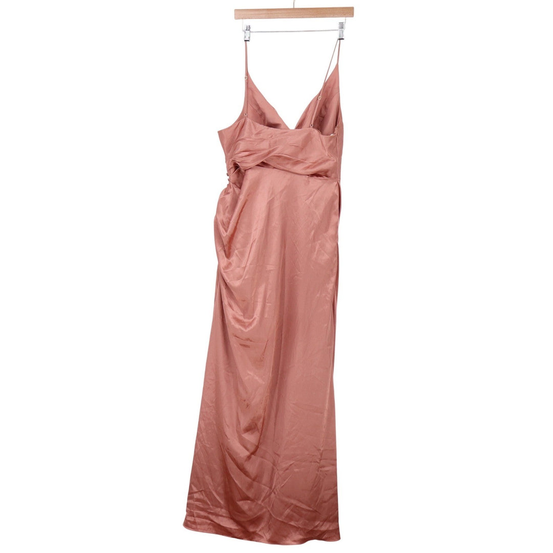 Galina Signature Maxi Dress Womens 16 Satin Ruched Draped Rose Pink Excellent