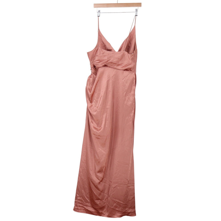 Galina Signature Maxi Dress Womens 16 Satin Ruched Draped Rose Pink Excellent