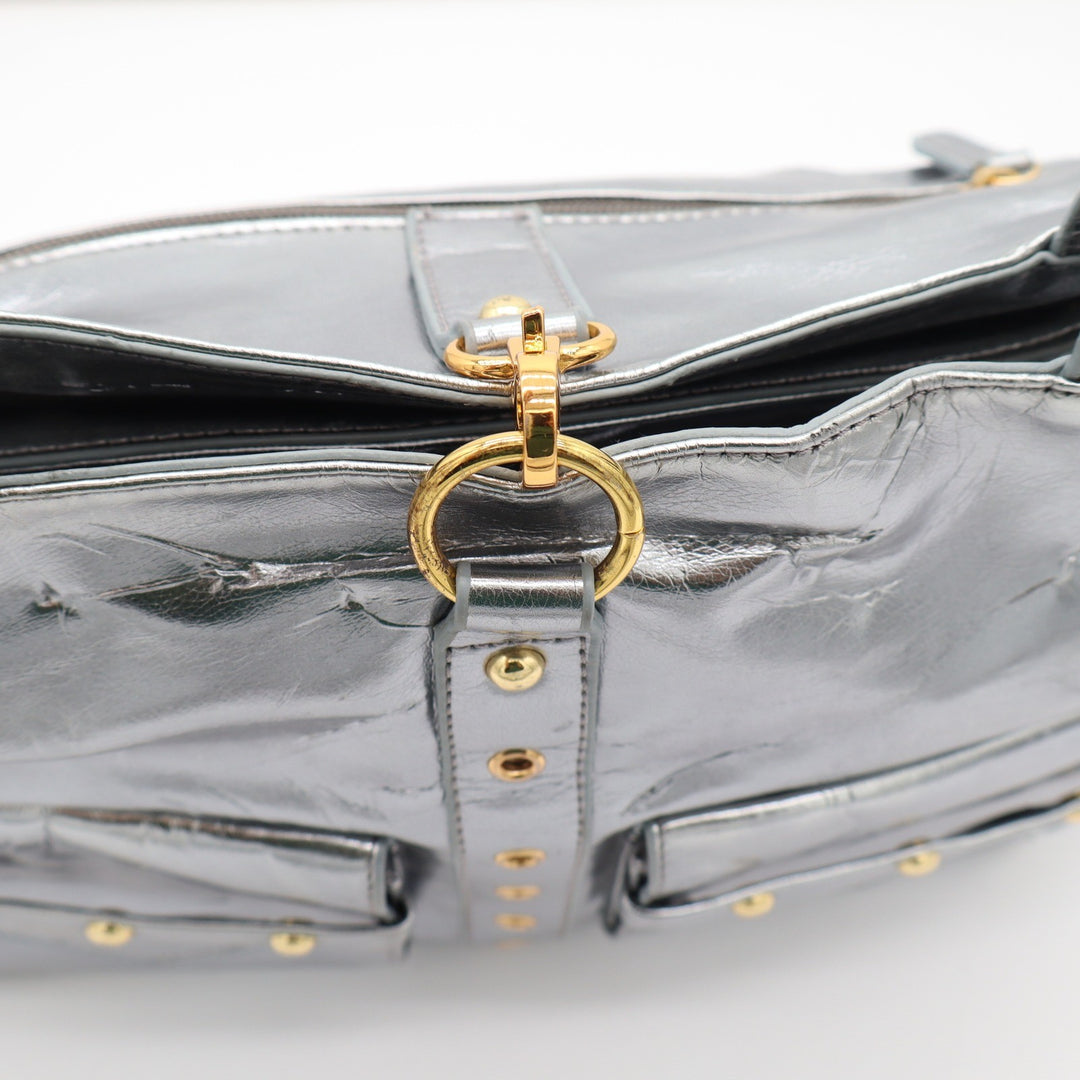 Unbranded Shoulder Bag Womens Large Y2K Metallic Silver Studded Pockets Good