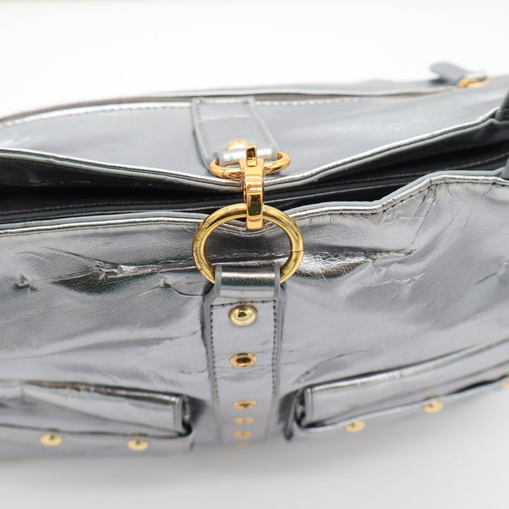 Unbranded Shoulder Bag Womens Large Y2K Metallic Silver Studded Pockets Good