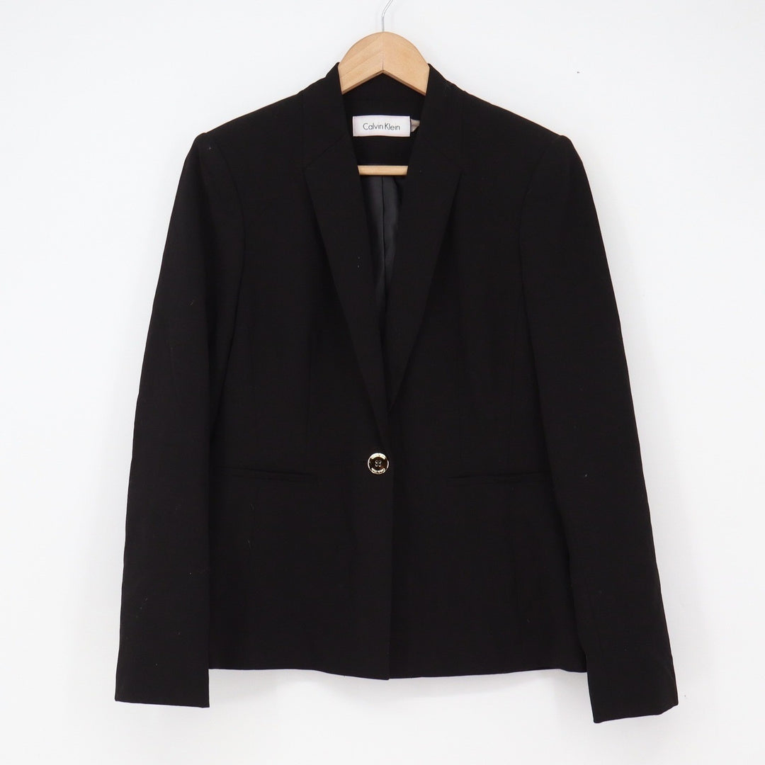 Calvin Klein Blazer Womens 4 One-Button Black Professional Career Excellent
