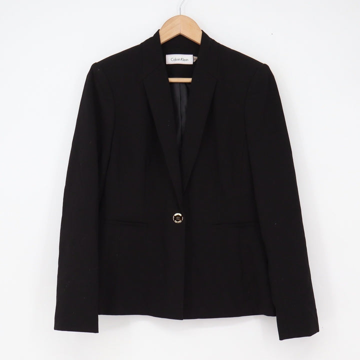 Calvin Klein Blazer Womens 4 One-Button Black Professional Career Excellent