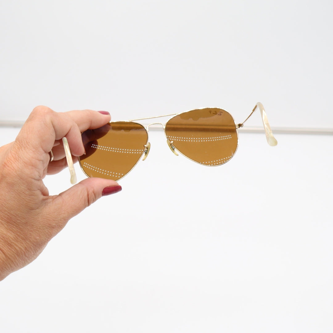 Ray-Ban Sunglasses Unisex OS Aviator RB3025 Gold Brown Polarized Good