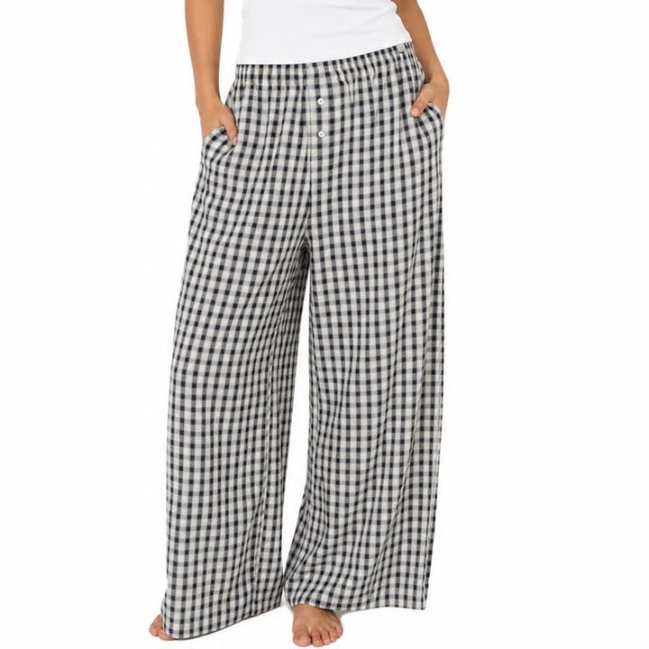 Sincerely Jules Navy Blue Gingham Wide Leg Elastic Waist Pants XL