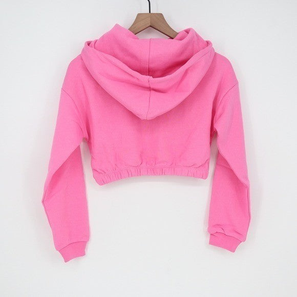 Naked Wardrobe Pink Cropped Hoodie Large Relaxed Fit Elastic Hem