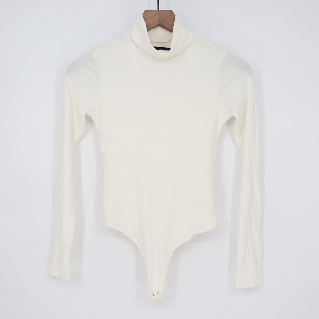 Naked Wardrobe Turtleneck Long Sleeve Bodysuit Cream Small Solid Base