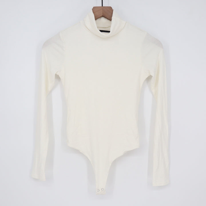 Naked Wardrobe Turtleneck Long Sleeve Bodysuit Cream Small Solid Base