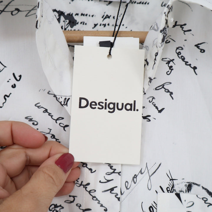 Desigual Shirt Women's S CAM_SOMA White Black Script Print Button-down New