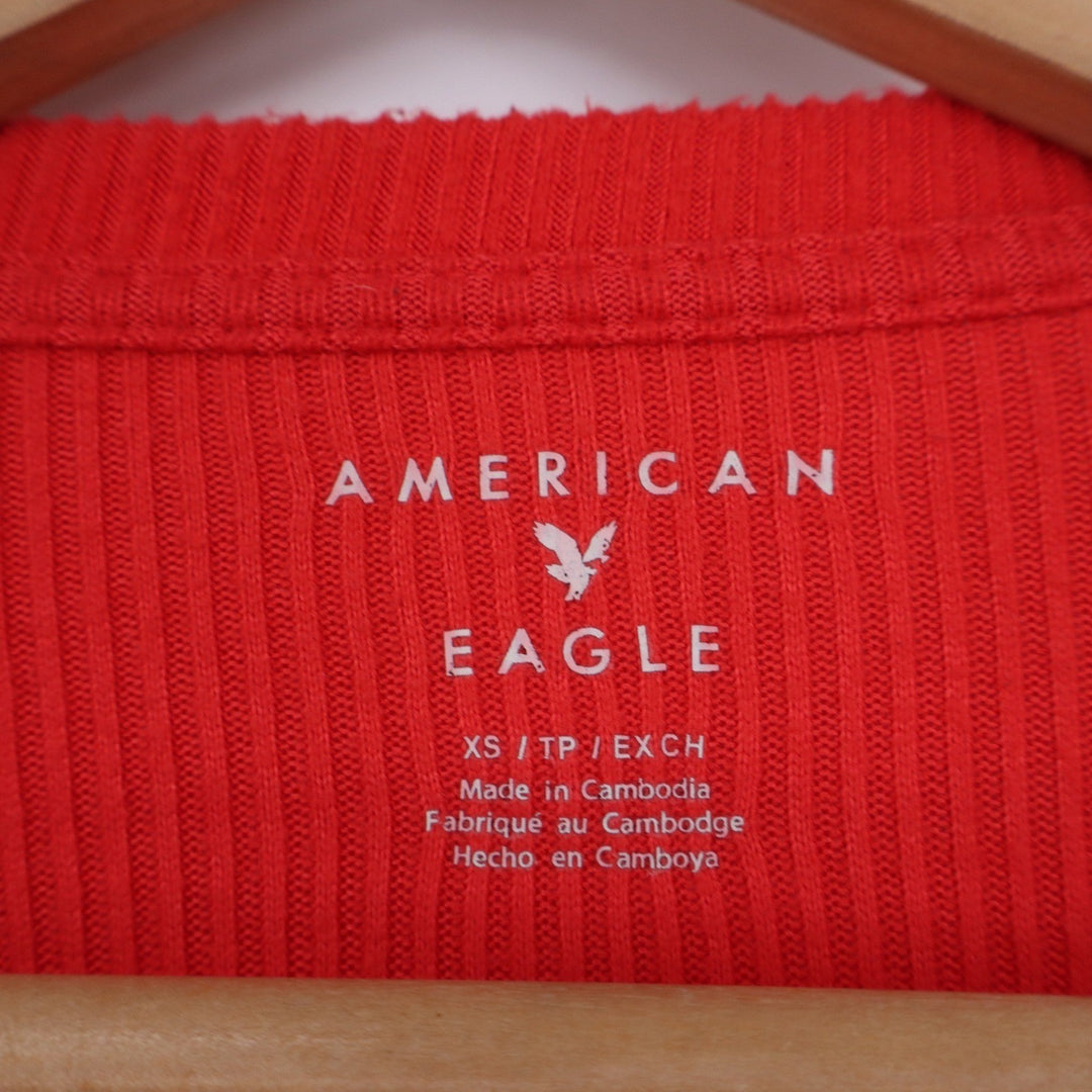 American Eagle Red Ribbed Raglan Long Sleeve Crew Neck Top XS