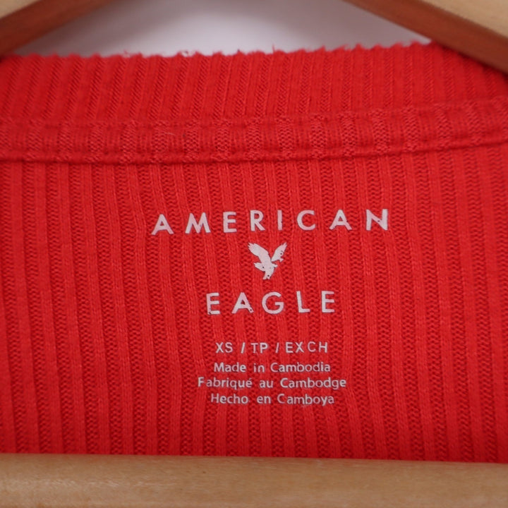 American Eagle Red Ribbed Raglan Long Sleeve Crew Neck Top XS