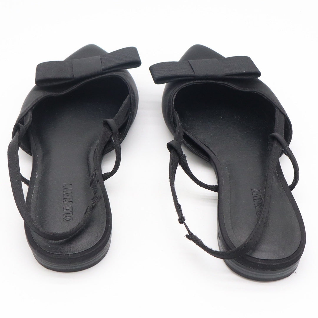 Old Navy Womens Black Satin Pointed Toe Bow Slingback Flats Size 8.5