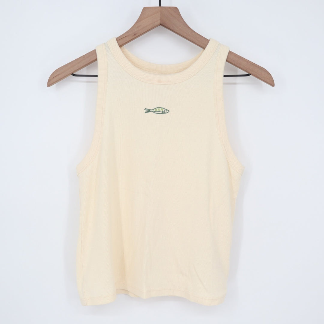 A New Days Cami Tank Top Womens XL Beige Knitted Ribbed Round Neck Yoga Running