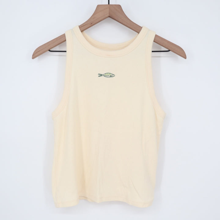 A New Days Cami Tank Top Womens XL Beige Knitted Ribbed Round Neck Yoga Running