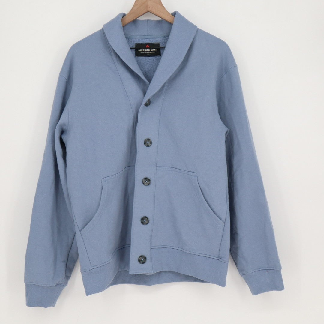 American Giant Cardigan Sweater Mens M Infinity Blue Button Front Shawl Collar