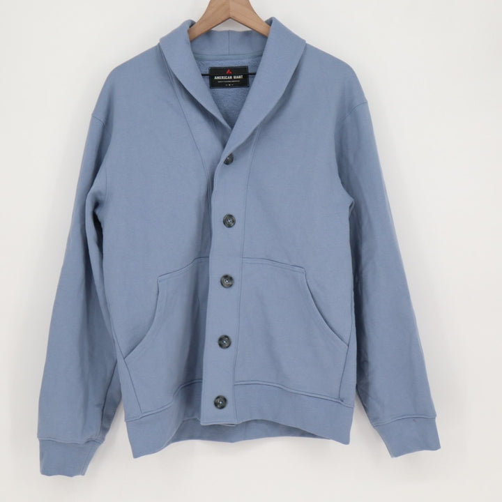 American Giant Cardigan Sweater Mens M Infinity Blue Button Front Shawl Collar