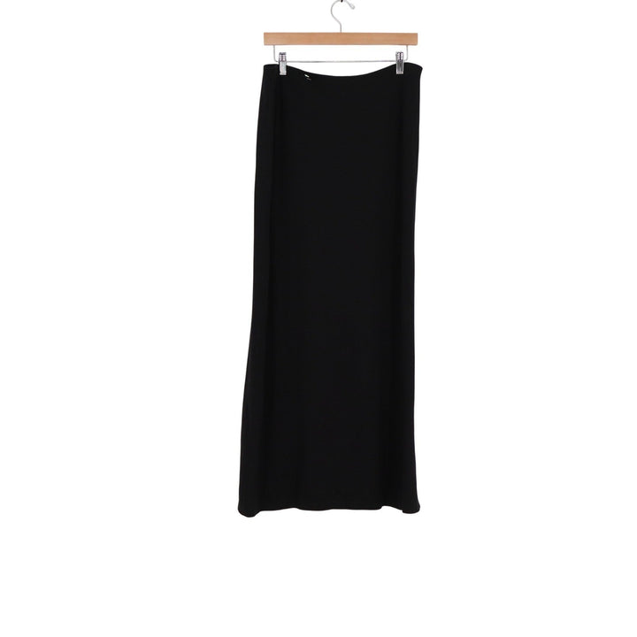 Women Black Maxi Skirt Rayon Blend Stretch Solid Minimalist Long Skirt Size L