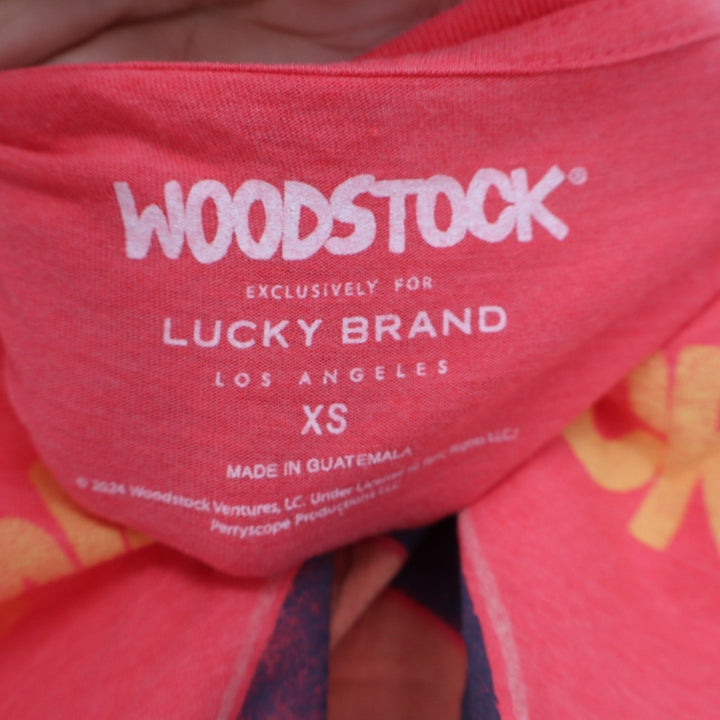 Lucky Brand Woodstock Graphic Muscle Tank Top Coral Pink XS 3 Days of Peace Love