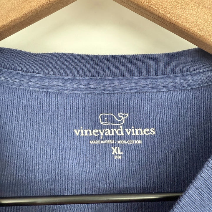 Vineyard Vines T-Shirt Boys XL(18) Blue Cotton Football Helmet Whale Graphic