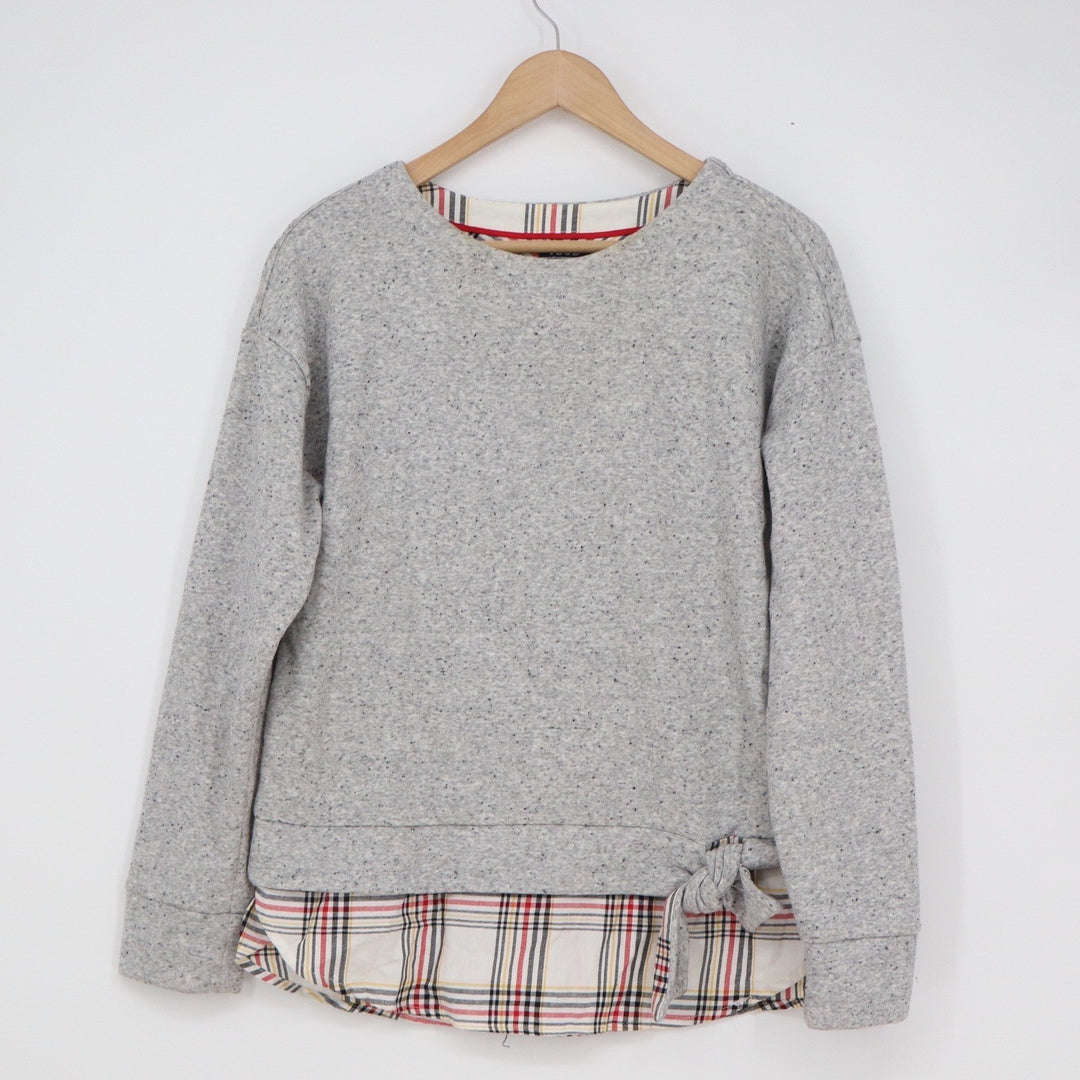 Izod Womens Heather Grey Plaid Layered Look Side Tie Sweatshirt Size M