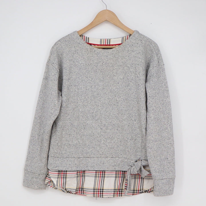 Izod Womens Heather Grey Plaid Layered Look Side Tie Sweatshirt Size M