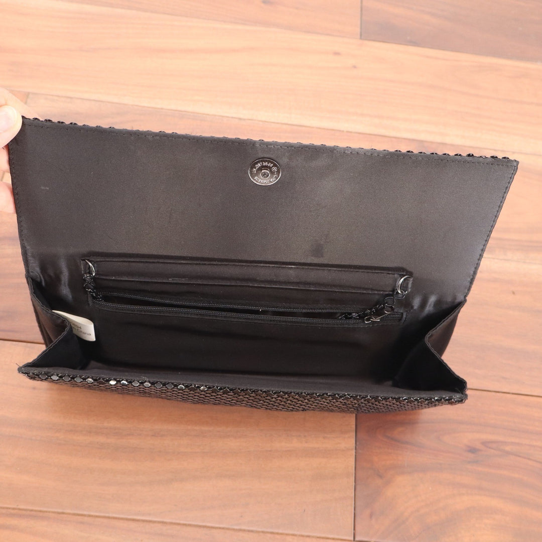 Black Metal Mesh Evening Clutch Bag with Chain Strap