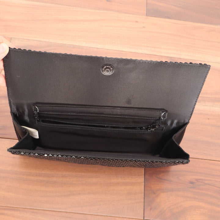 Black Metal Mesh Evening Clutch Bag with Chain Strap