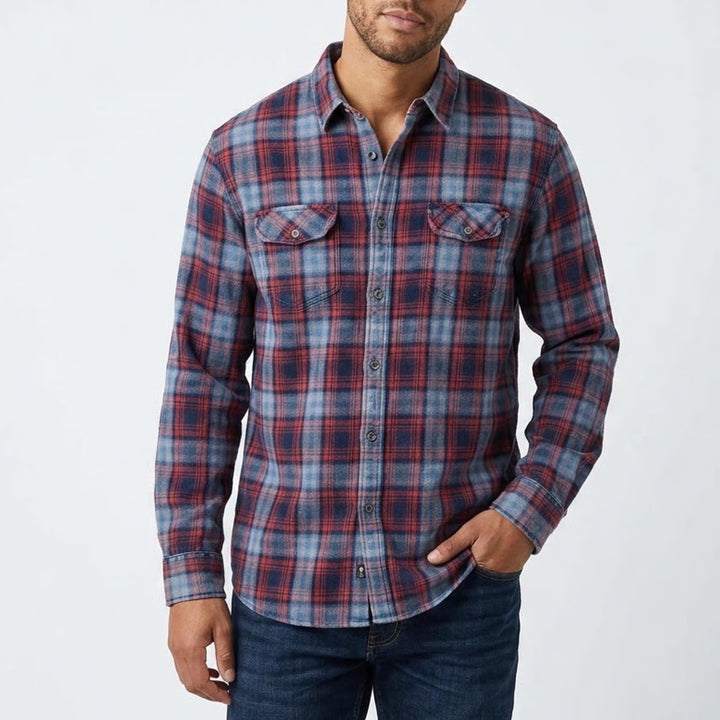 Flag & Anthem Desert Son Flannel Shirt Mens 2XL Red Blue Plaid Cotton Button Up
