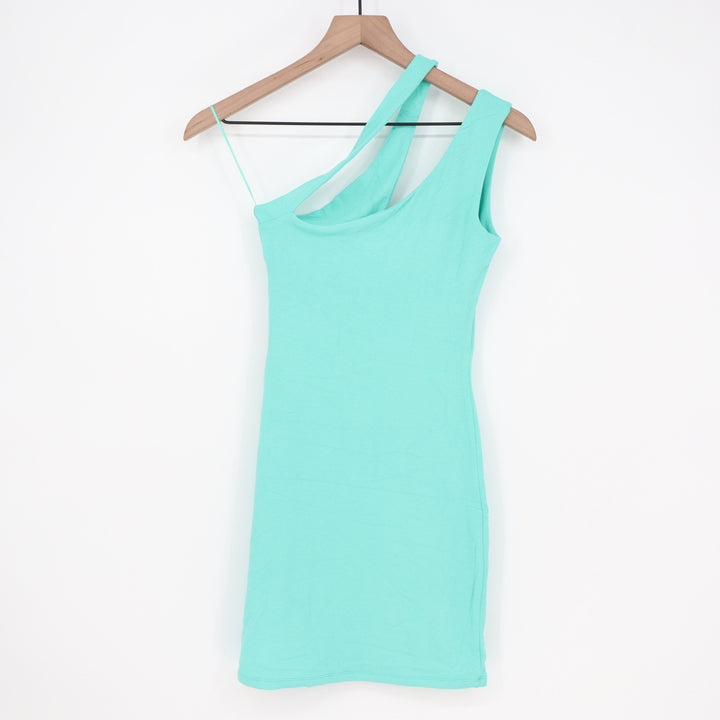 Naked Wardrobe Turquoise One Shoulder Cutout Mini Dress Size M