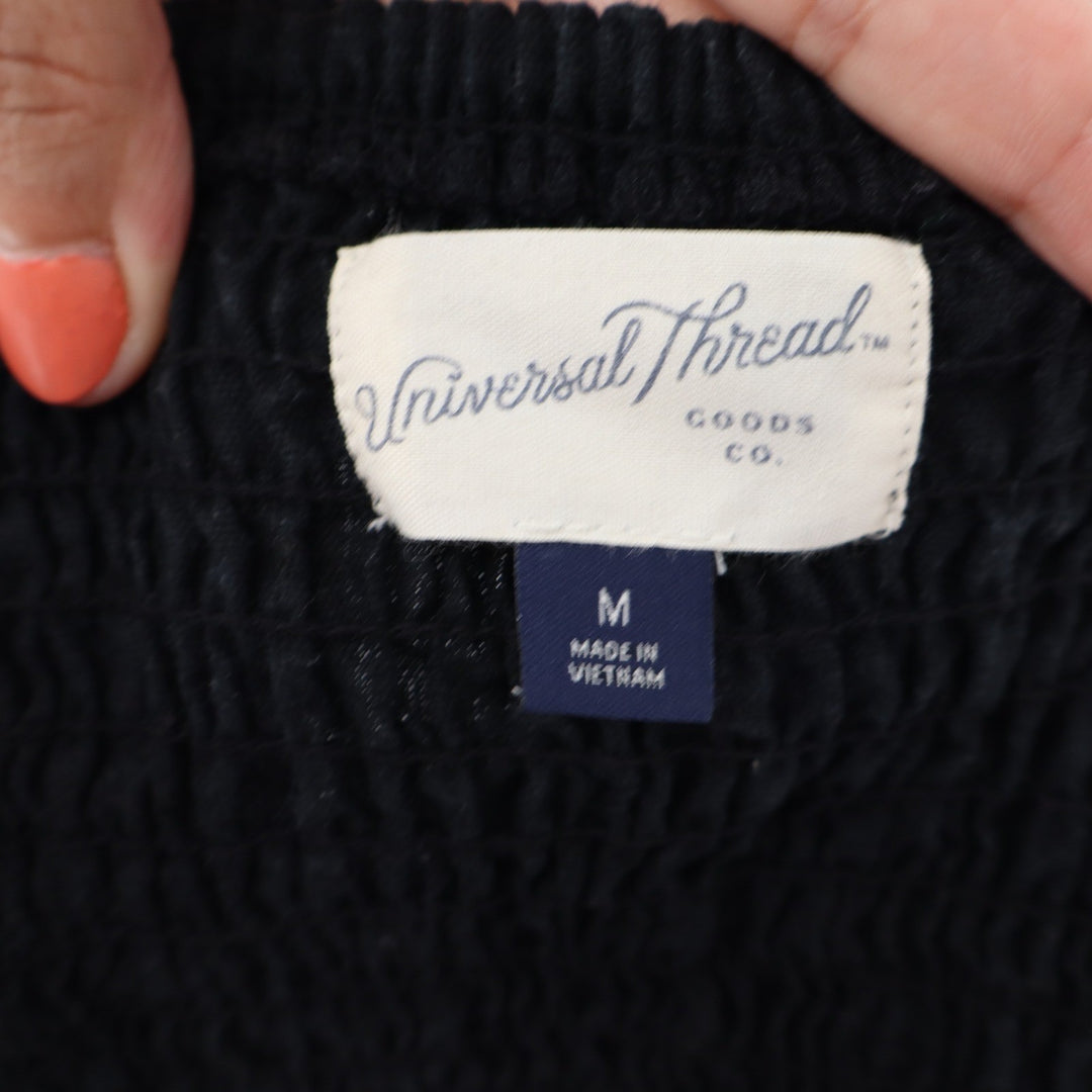 Universal Thread Black Linen Blend Cropped Camisole V-Neck Smocked Back Top M