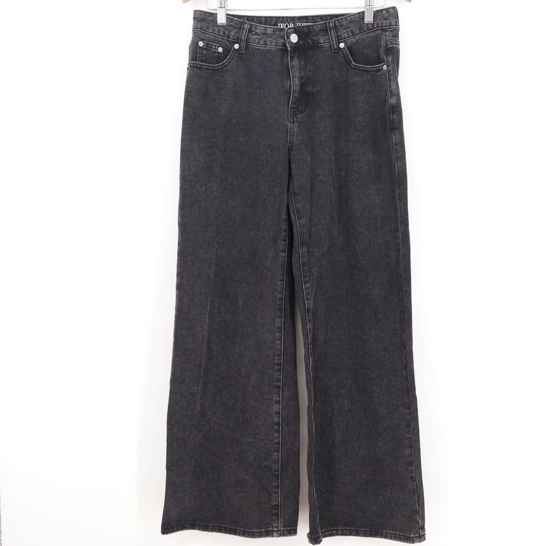 JFORJUSTIFY Womens Washed Black Wide Leg Camo Star Patch Jeans Size M High Rise