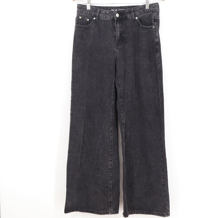 JFORJUSTIFY Womens Washed Black Wide Leg Camo Star Patch Jeans Size M High Rise
