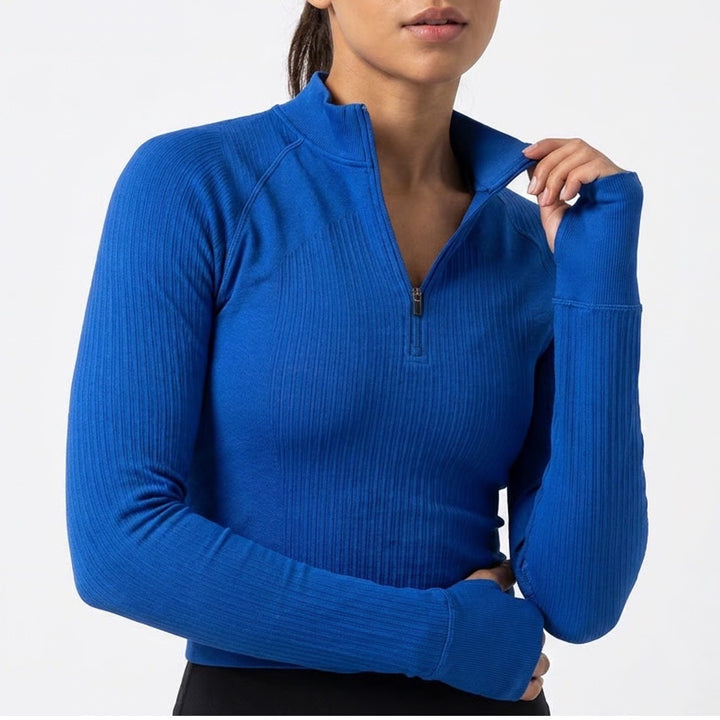 DSG Momentum Seamless 1/4 Zip Womens S Team Royal Blue Cropped Pullover