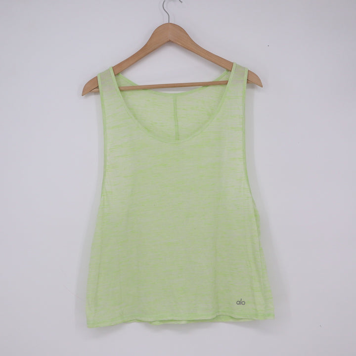 Alo Tank Top Womens M Space Dye Lime Green Deep Armhole Muscle Excellent