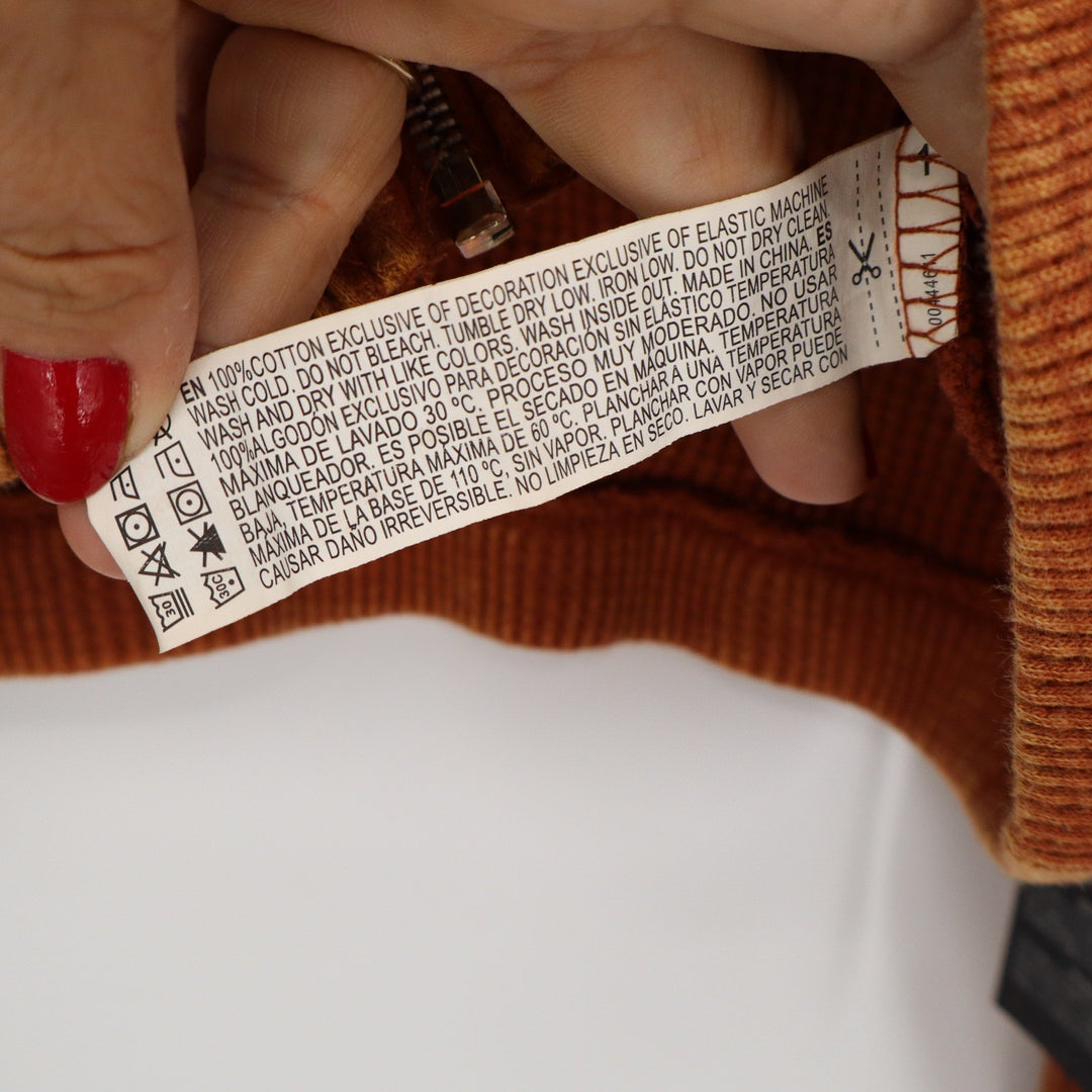 Forever 21 Burnt Orange Waffle Knit Cropped Zip-Up Hoodie Sweatshirt Womens M