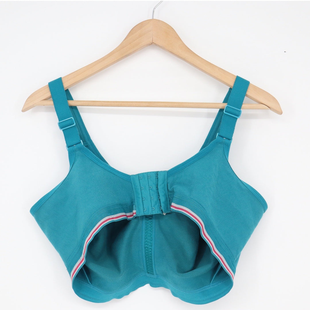 Cacique Teal Blue Wire-Free Full Coverage Bra 40F Cotton Blend Striped Trim