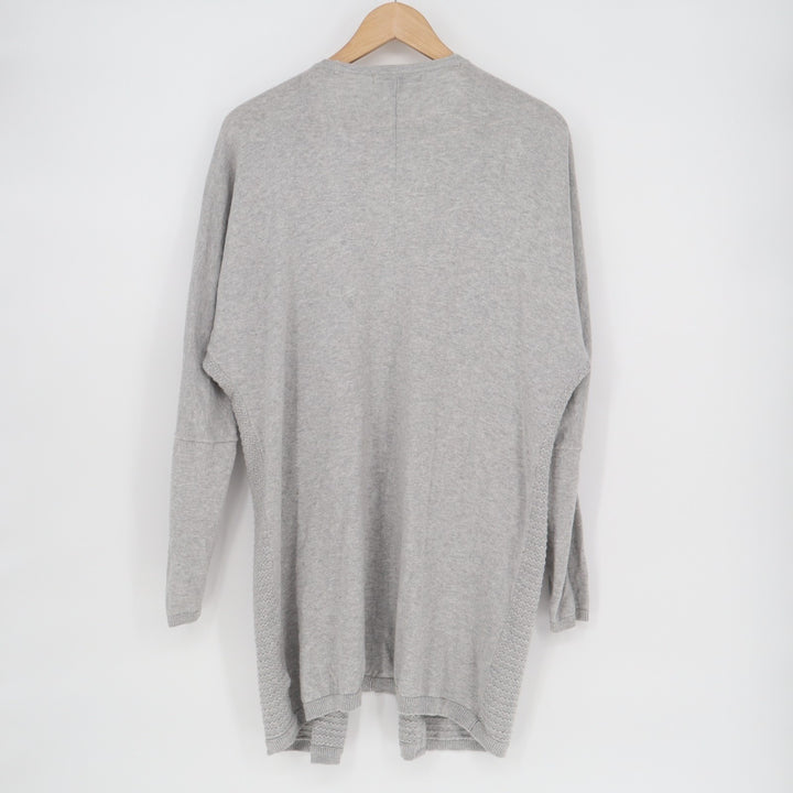 Tahari Cardigan Sweater Womens XL Heather Gray Textured Tight Knit Open Front