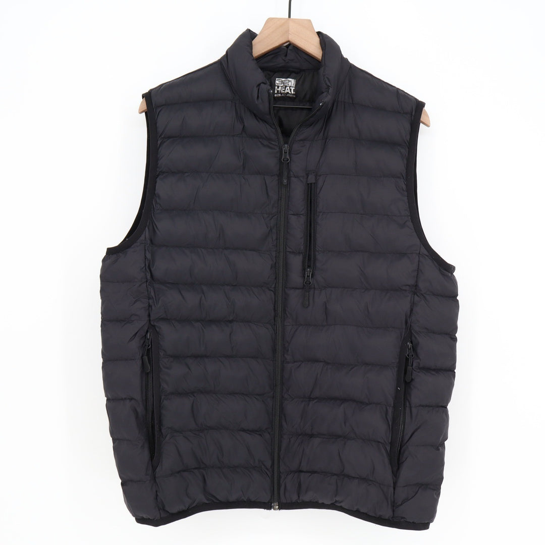 32 Degrees Heat Mens Puffer Vest Black Quilted Full Zip Size M