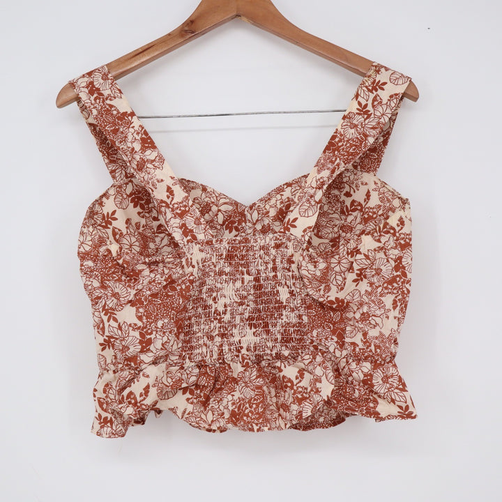 L.I.F.E. Love is for Eternity Crop Top Women's Large Floral Rust Smocked