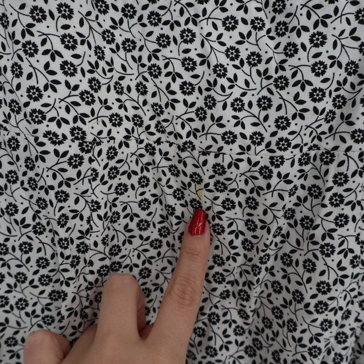 ROW A Floral Print Smocked Sundress Mini Dress Black White XL