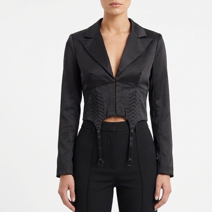 Naked Wardrobe The Statement Black Cropped Corset Garter Blazer Small