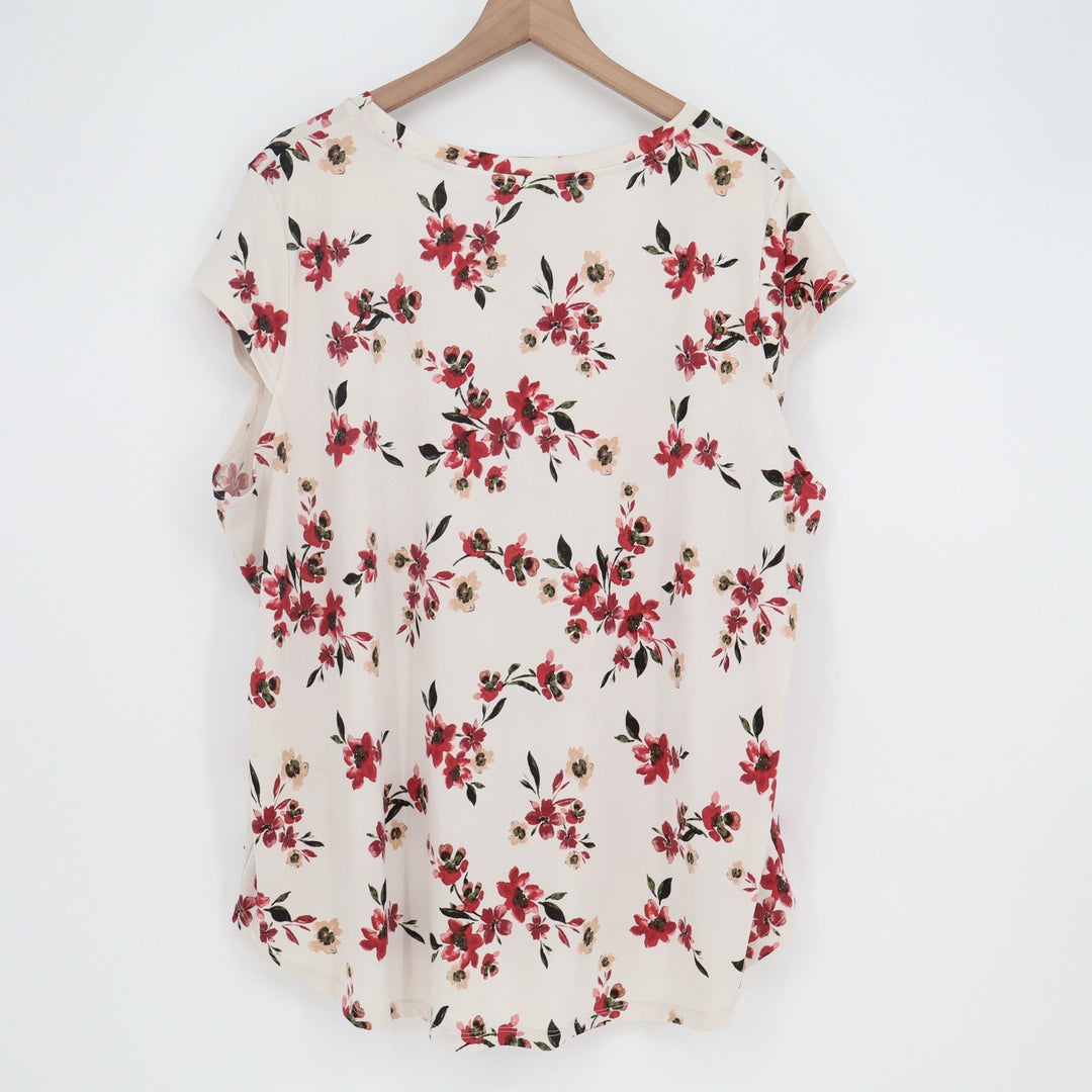 Emaline Top Womens 2X Woman Floral Cream Red Cap Sleeve Knit Blouse Excellent