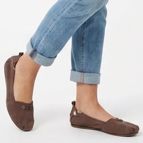 Mad Love Womens Brown Canvas Slip On Ballet Flats Button Detail Size 10